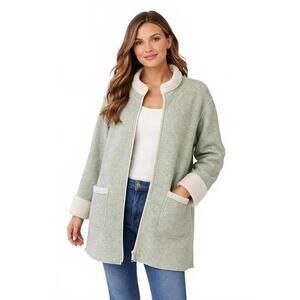 Denim & Co Sherpa Fleece Zip Jacket Sage Green Cozy Oversized Overcoat XL